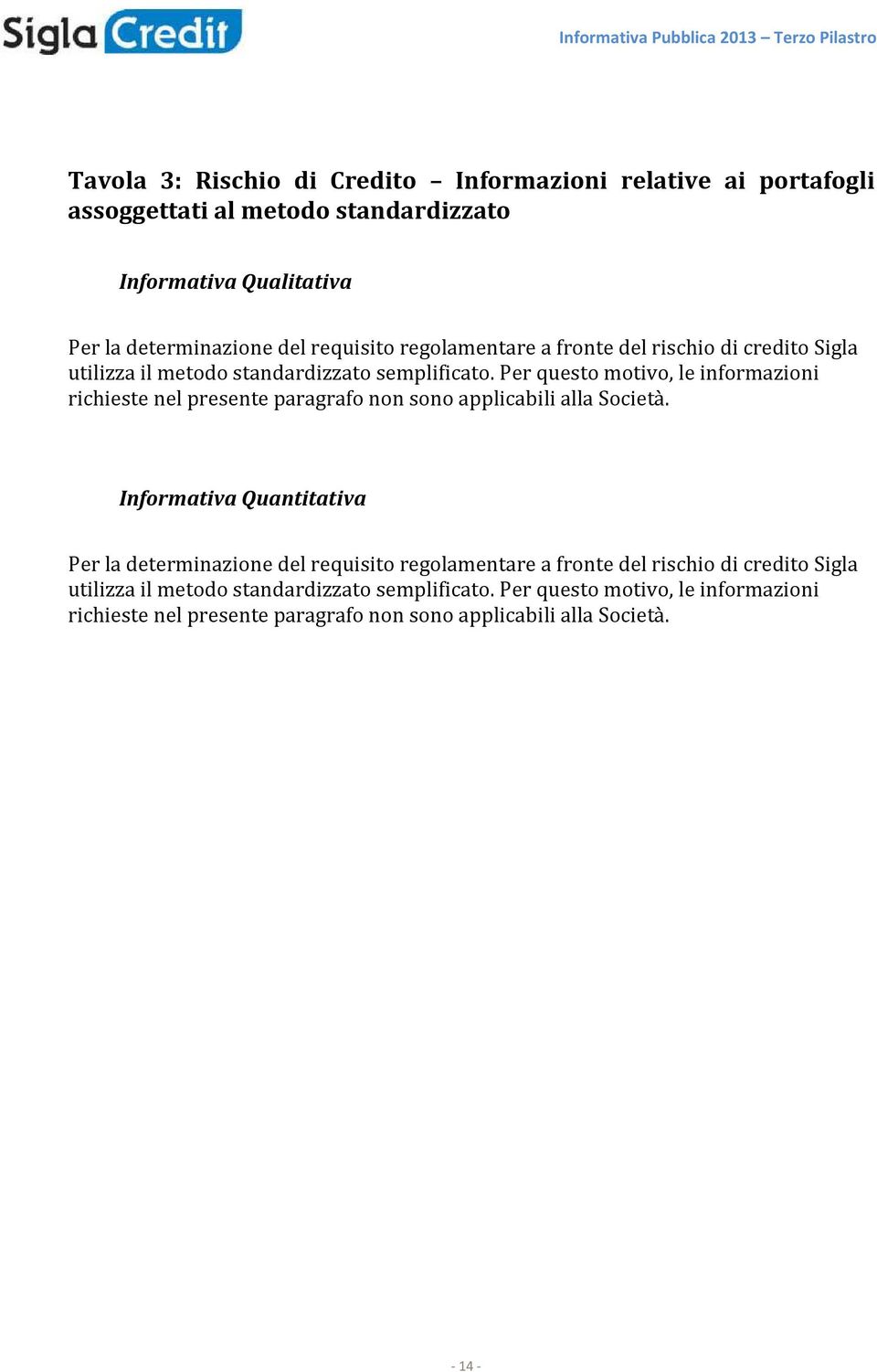 Per questo motivo, le informazioni richieste nel presente paragrafo non sono applicabili alla Società.