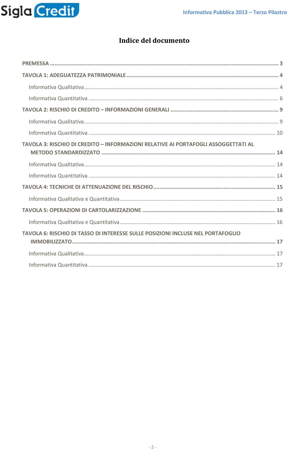 .. 14 Informativa Qualitativa... 14 Informativa Quantitativa... 14 TAVOLA 4: TECNICHE DI ATTENUAZIONE DEL RISCHIO... 15 Informativa Qualitativa e Quantitativa.