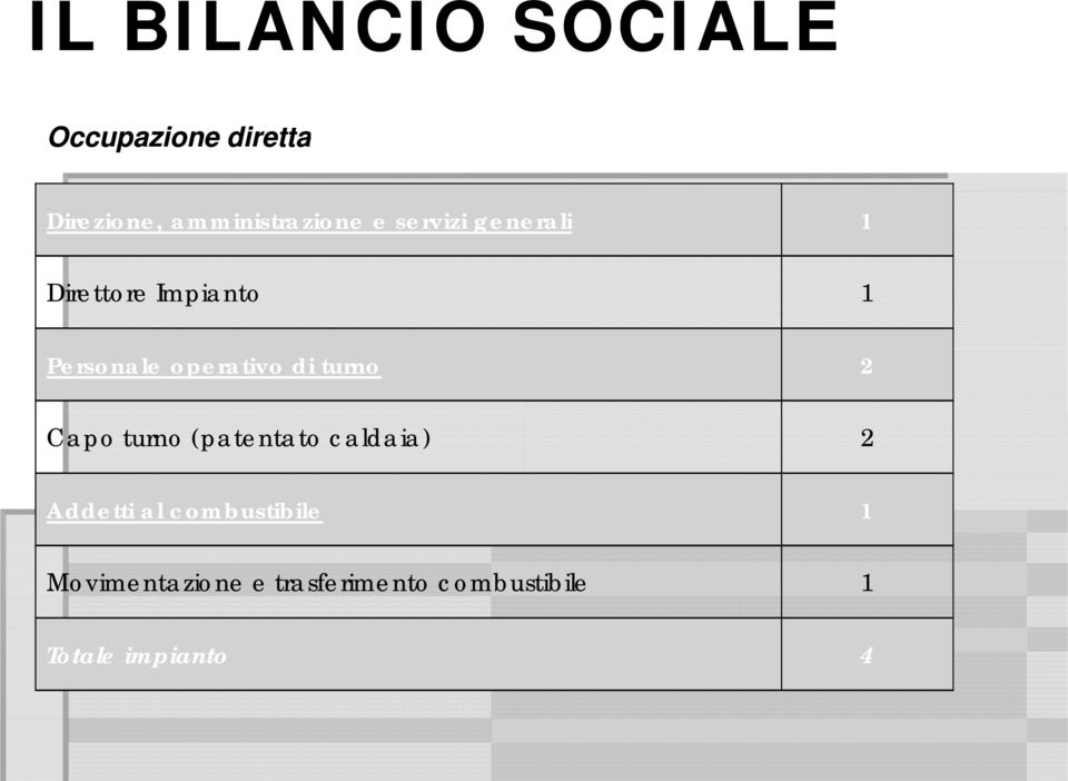 Personale operativo di turno 2 Capo turno (patentato caldaia) 2