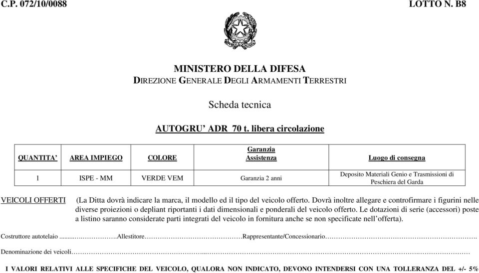 OFFERTI (La Ditta dovrà indicare la marca, il modello ed il tipo del veicolo offerto.