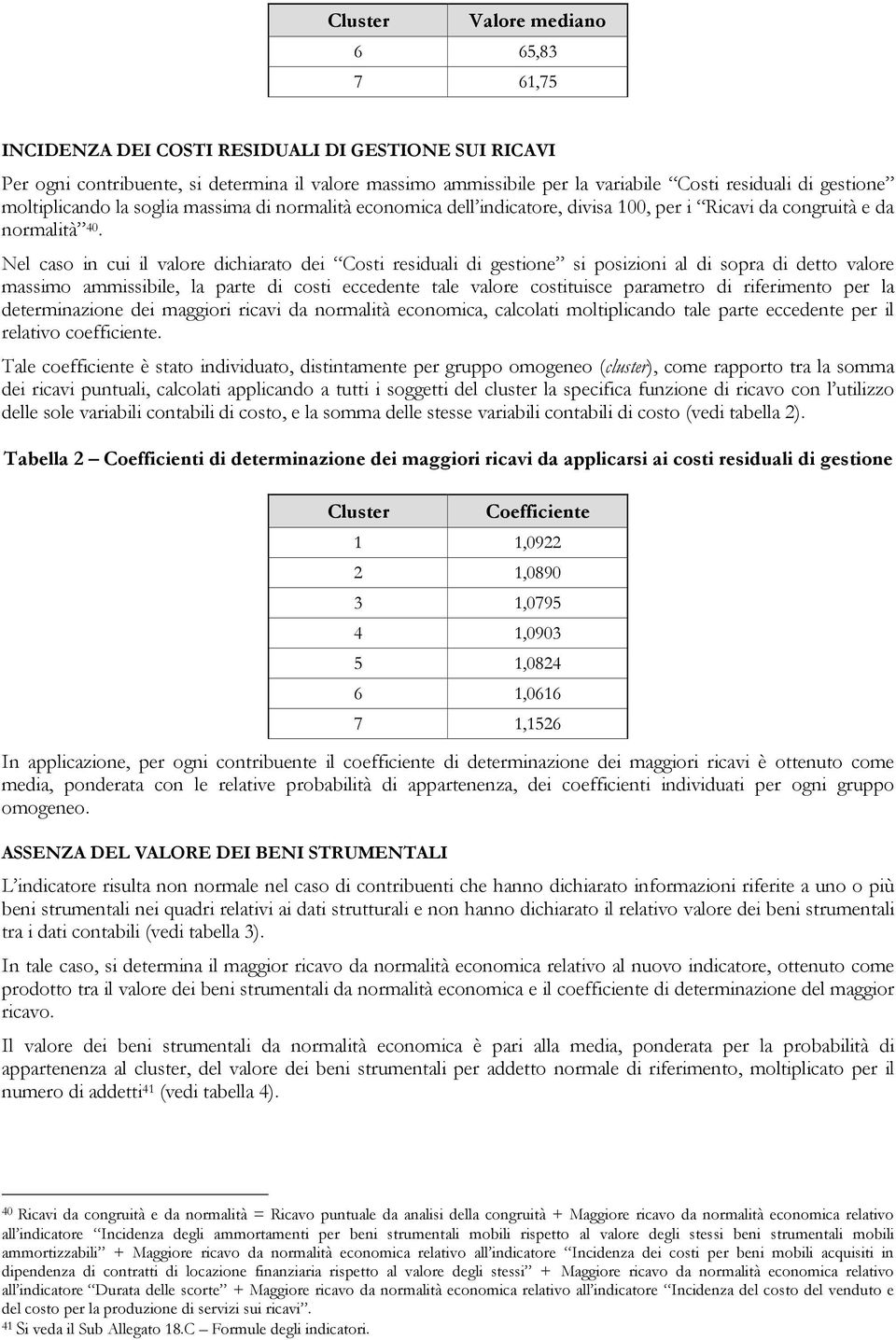 Nel caso in cui il valore dichiarato dei Costi residuali di gestione si posizioni al di sopra di detto valore massimo ammissibile, la parte di costi eccedente tale valore costituisce parametro di