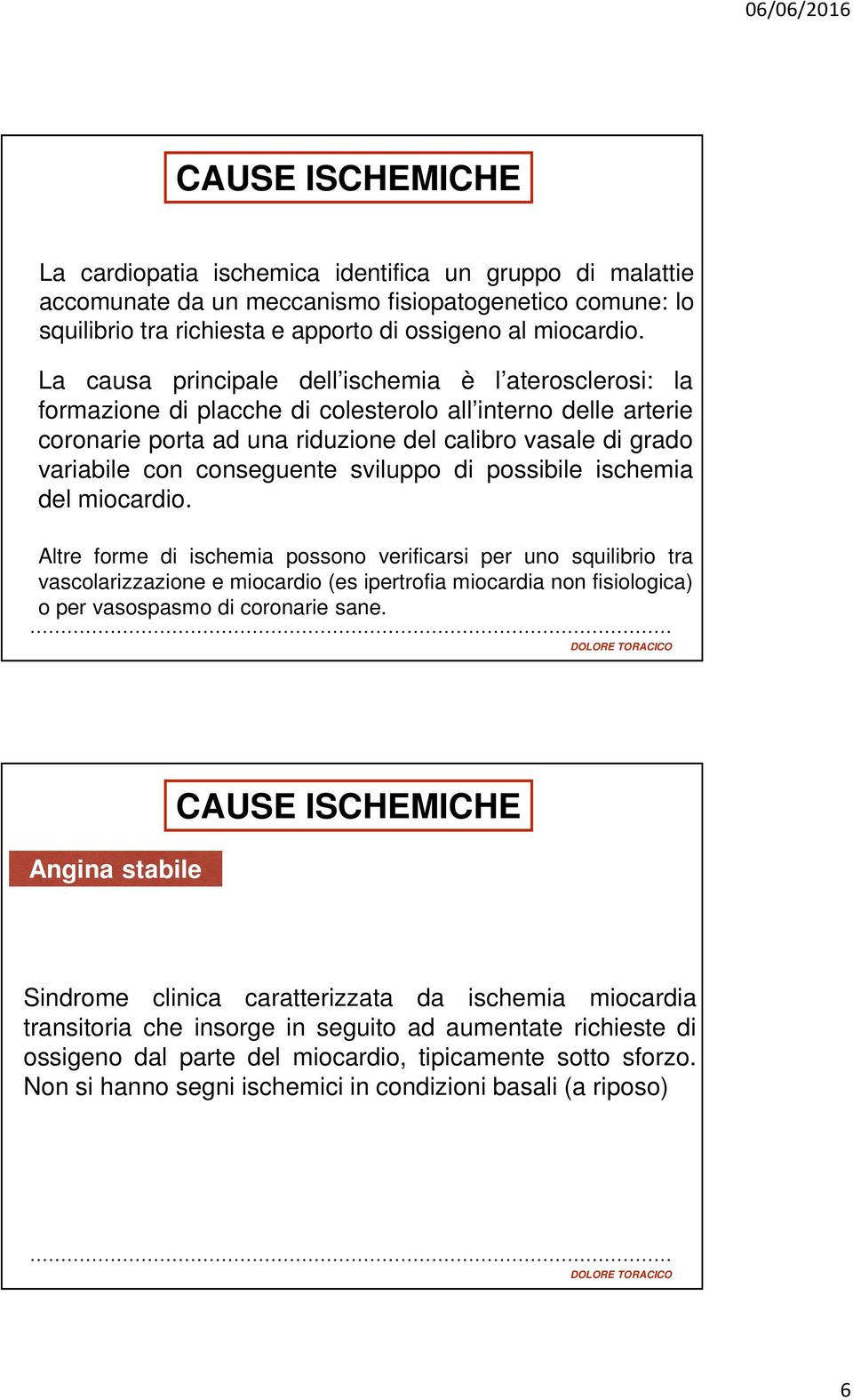 conseguente sviluppo di possibile ischemia del miocardio.