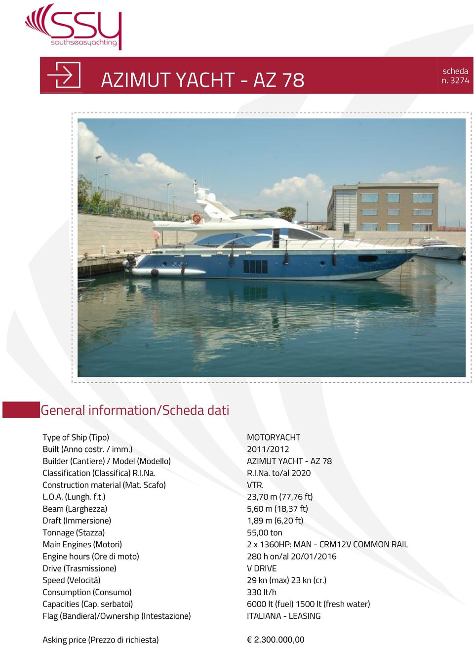 ere) / Model (Modello) AZIMUT YACHT - AZ 78 Classificati