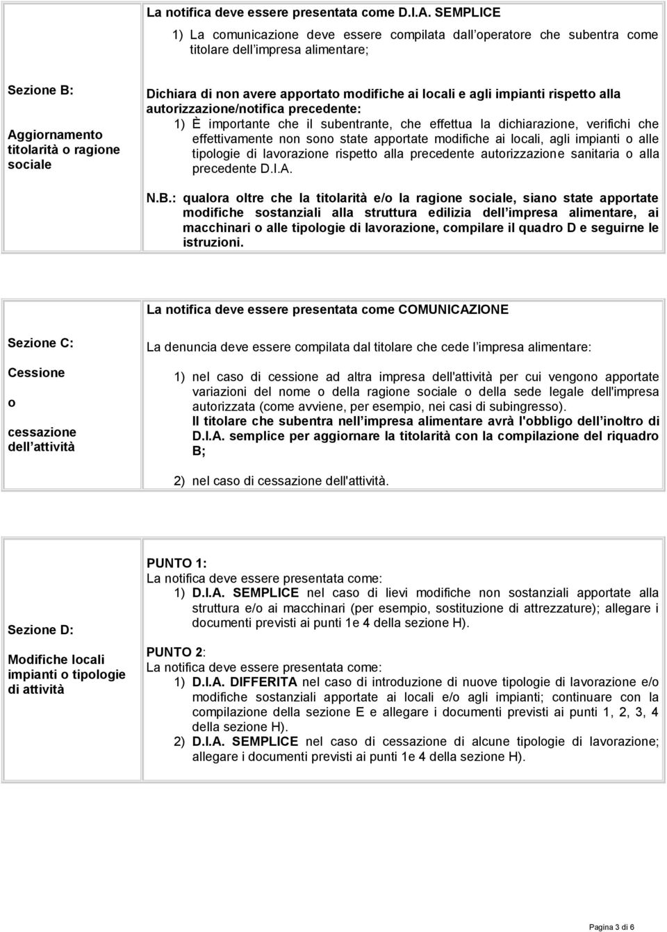 apportato modifiche ai locali e agli impianti rispetto alla autorizzazione/notifica precedente: 1) È importante che il subentrante, che effettua la dichiarazione, verifichi che effettivamente non