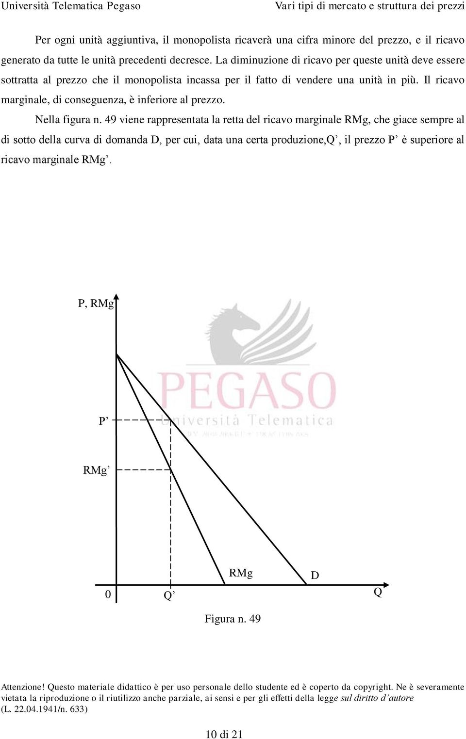 Il ricavo marginale, di conseguenza, è inferiore al prezzo. Nella figura n.