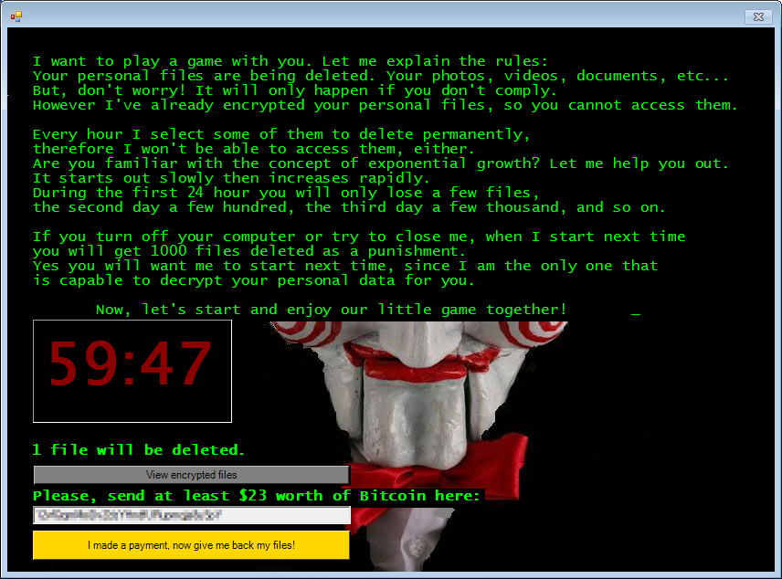Schermata di riscatto del ransomware JIGSAW (fonte: Trend Micro) 4.