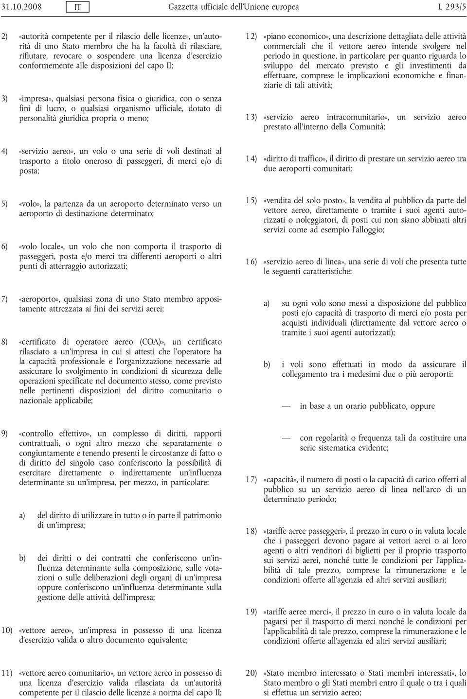 sospendere una licenza d esercizio conformemente alle disposizioni del capo II; 3) «impresa», qualsiasi persona fisica o giuridica, con o senza fini di lucro, o qualsiasi organismo ufficiale, dotato