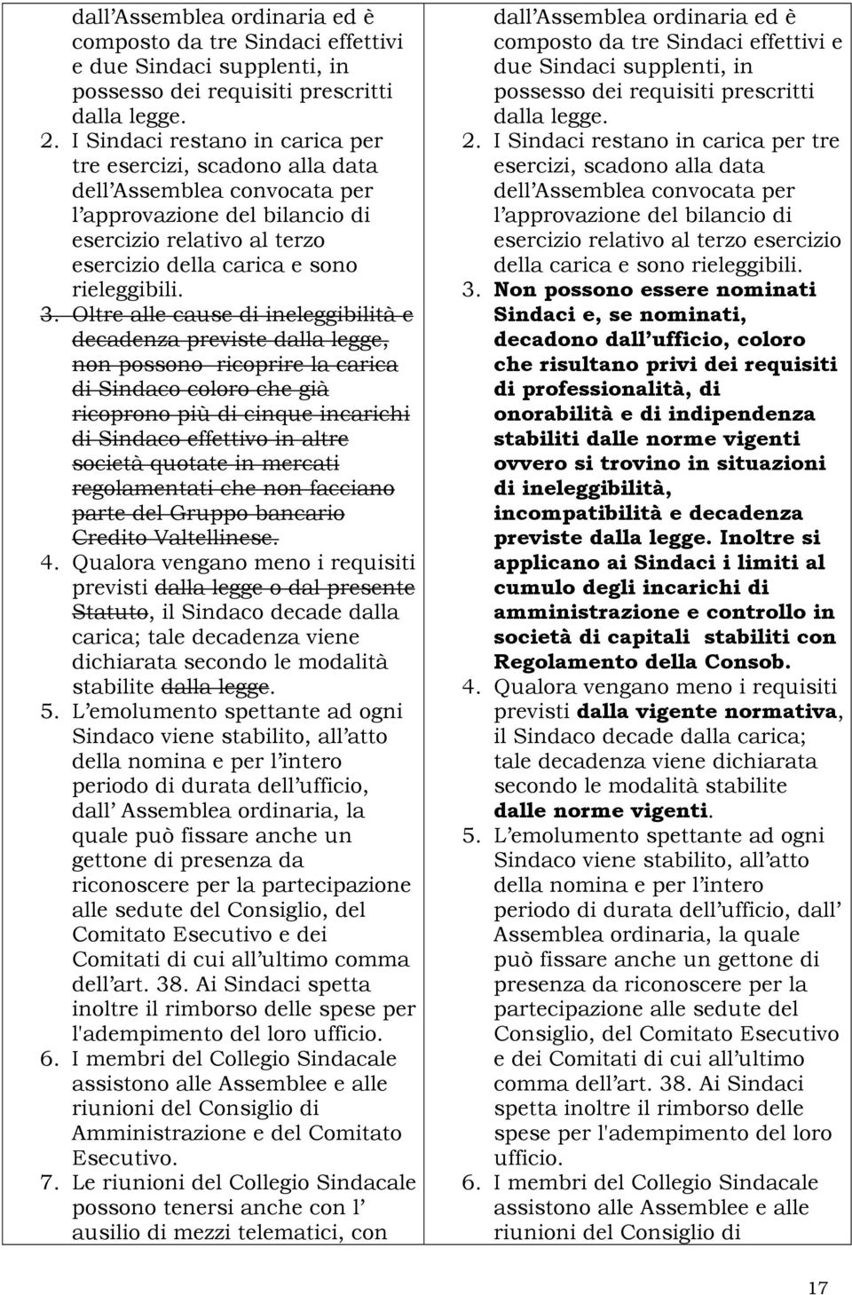 Oltre alle cause di ineleggibilità e decadenza previste dalla legge, non possono ricoprire la carica di Sindaco coloro che già ricoprono più di cinque incarichi di Sindaco effettivo in altre società