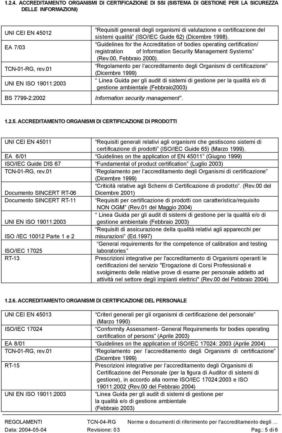 certificazione dei sistemi qualità (ISO/IEC Guide 62) (Dicembre 1998). Guidelines for the Accreditation of bodies operating certification/ registration of Information Security Management Systems (Rev.