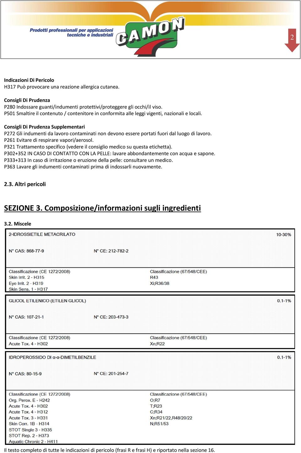 Consigli Di Prudenza Supplementari P272 Gli indumenti da lavoro contaminati non devono essere portati fuori dal luogo di lavoro. P261 Evitare di respirare vapori/aerosol.