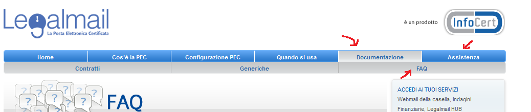 6.4 Documentazione e assistenza Sul sito sono disponibili la documentazione e le FAQ per i più comuni problemi ed i riferimenti per la richiesta di assistenza da web.