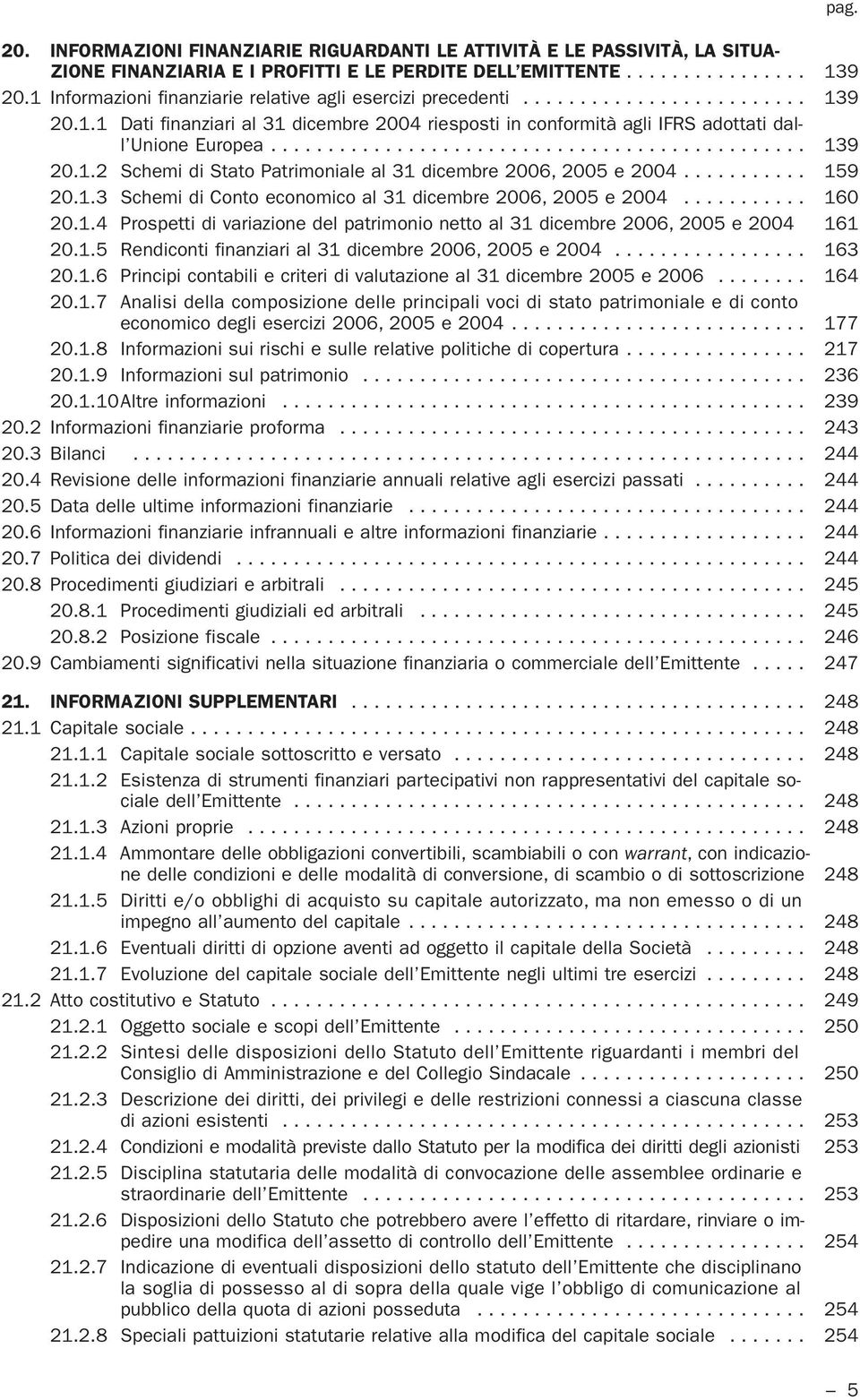 .............................................. 139 20.1.2 Schemi di Stato Patrimoniale al 31 dicembre 2006, 2005 e 2004........... 159 20.1.3 Schemi di Conto economico al 31 dicembre 2006, 2005 e 2004.