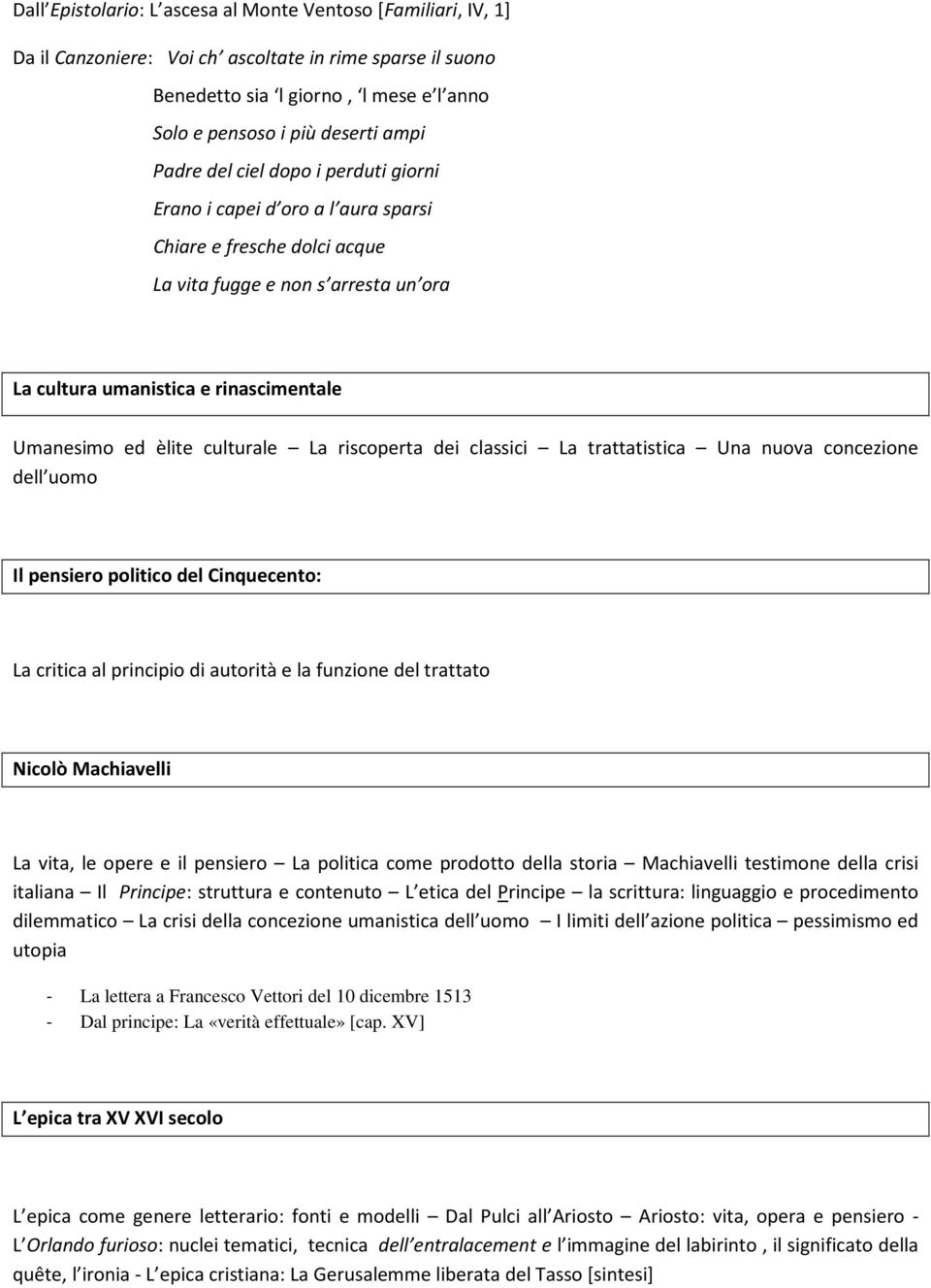 culturale La riscoperta dei classici La trattatistica Una nuova concezione dell uomo Il pensiero politico del Cinquecento: La critica al principio di autorità e la funzione del trattato Nicolò