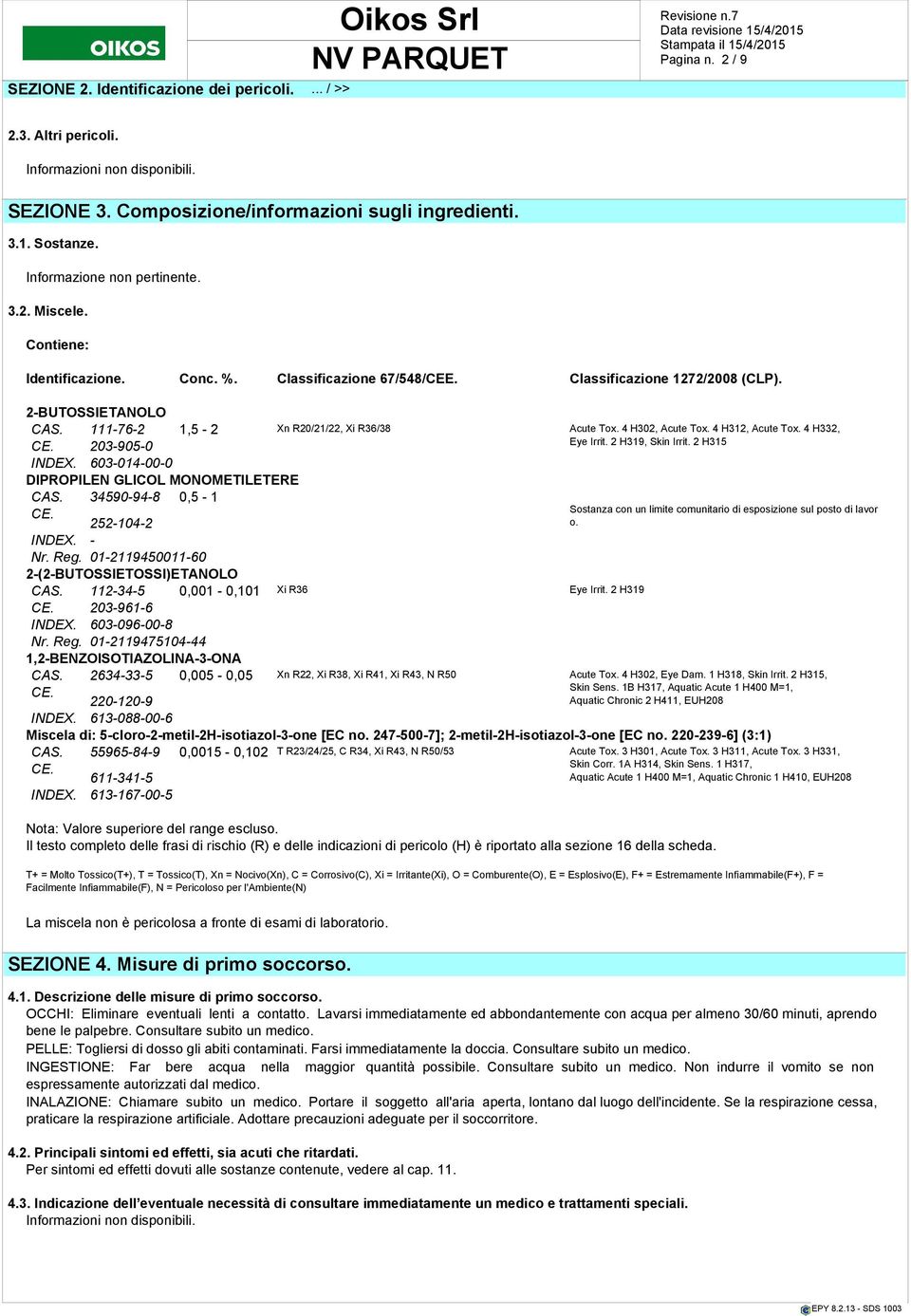 4 H312, Acute Tox. 4 H332, CE. 203-905-0 Eye Irrit. 2 H319, Skin Irrit. 2 H315 INDEX. 603-014-00-0 DIPROPILEN GLICOL MONOMETILETERE CAS.