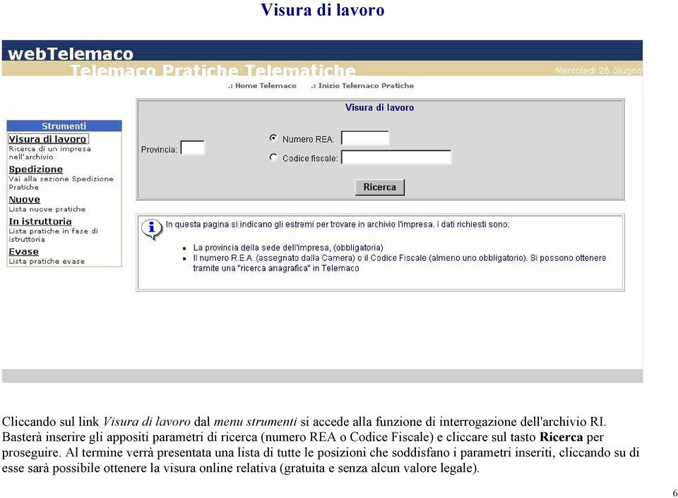 Basterà inserire gli appositi parametri di ricerca (numero REA o Codice Fiscale) e cliccare sul tasto Ricerca per