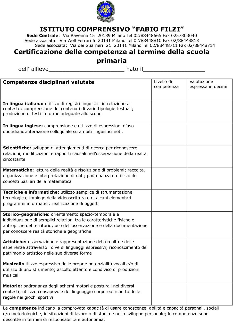 espress in decimi In lingu itlin: utilizzo di registri linguistici in relzione l contesto; comprensione dei contenuti di vrie tipologie testuli; produzione di testi in forme degute llo scopo In lingu