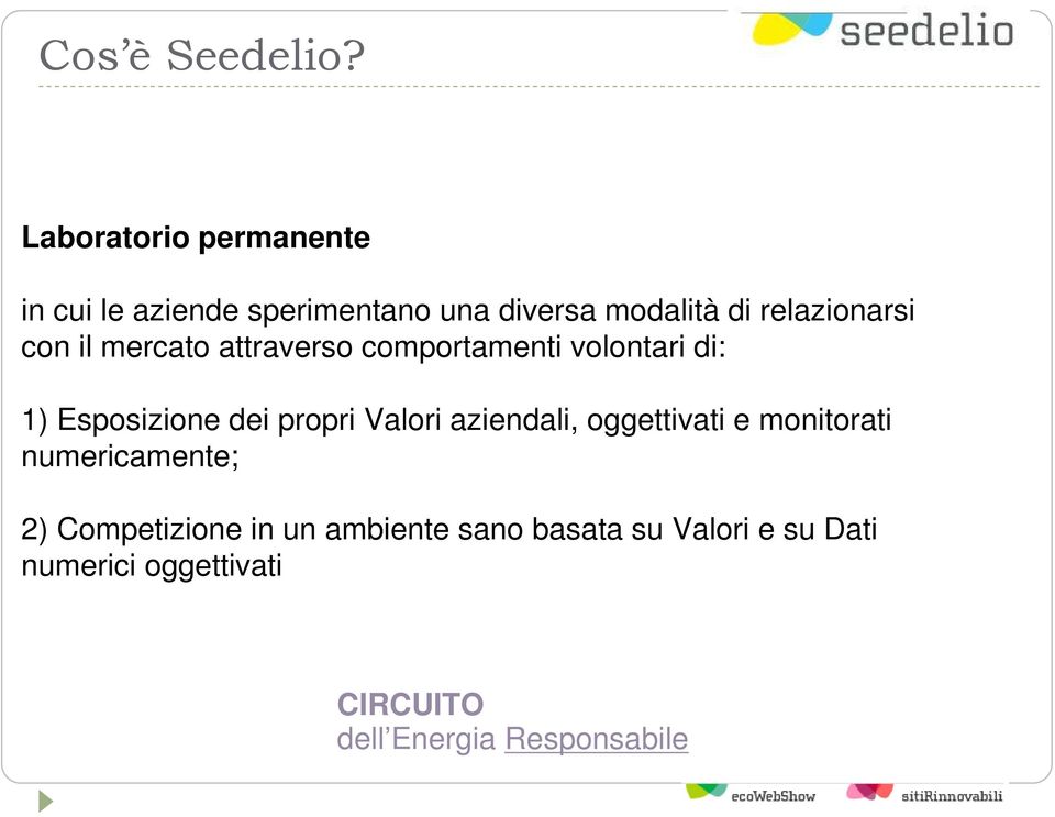 con il mercato attraverso comportamenti volontari di: 1) Esposizione dei propri Valori