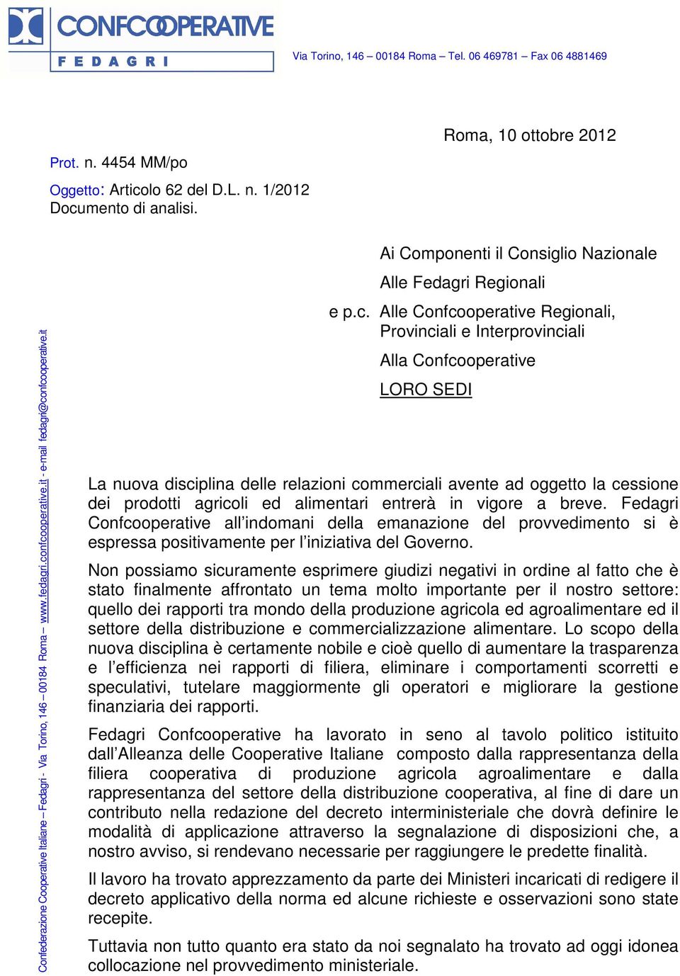 it Ai Componenti il Consiglio Nazionale Alle Fedagri Regionali e p.c.