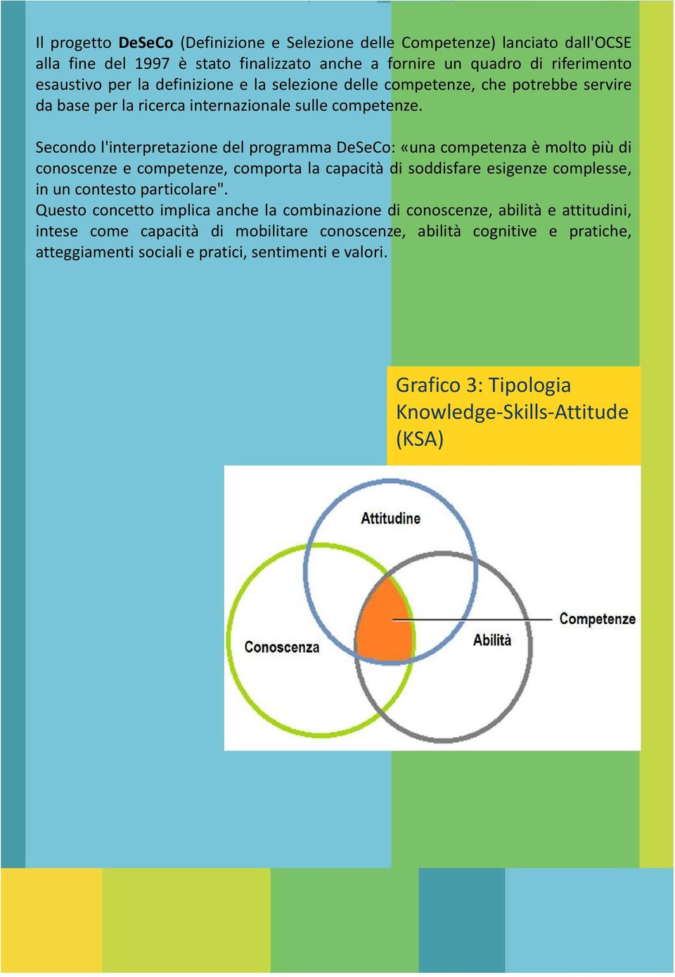 Secondo l'interpretazione del programma DeSeCo: «una competenza è molto più di conoscenze e competenze, comporta la capacità di soddisfare esigenze complesse, in un contesto particolare".