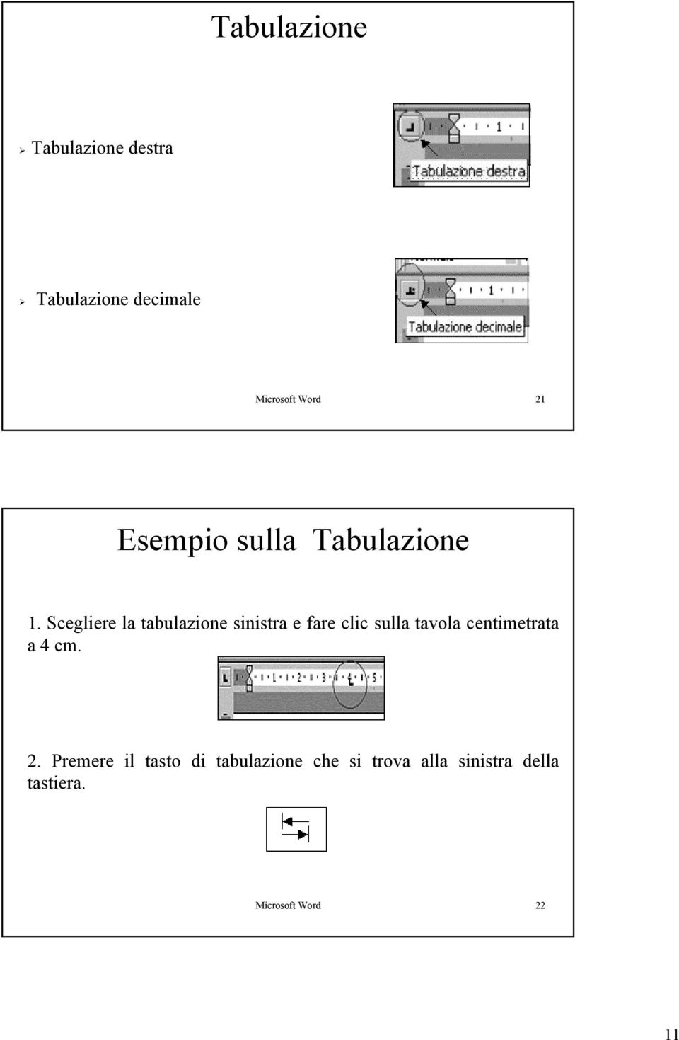 Scegliere la tabulazione sinistra e fare clic sulla tavola