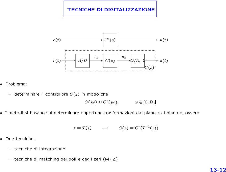 determinare opportune trasformazioni dal piano s al piano z, ovvero z = T (s) C(z) = C (T 1