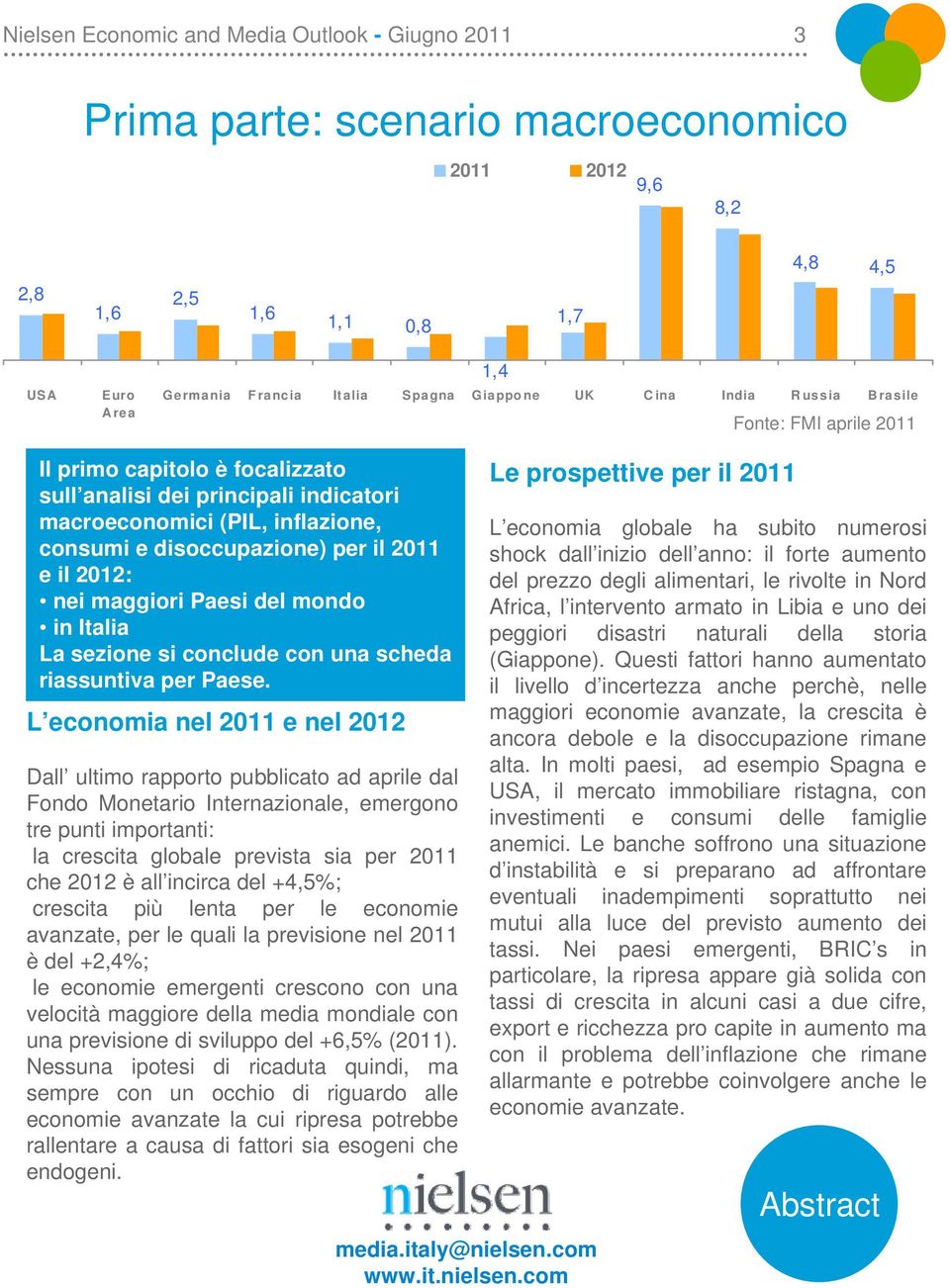 2012: nei maggiori Paesi del mondo in Italia La sezione si conclude con una scheda riassuntiva per Paese.