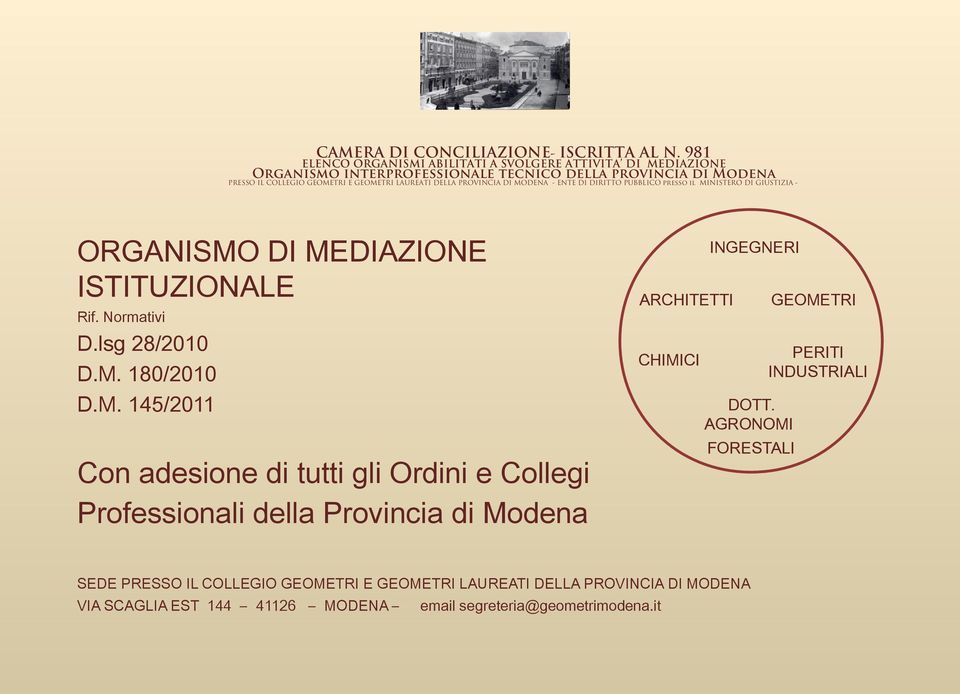 tutti gli Ordini e Collegi Professionali della Provincia di Modena ARCHITETTI CHIMICI INGEGNERI DOTT.