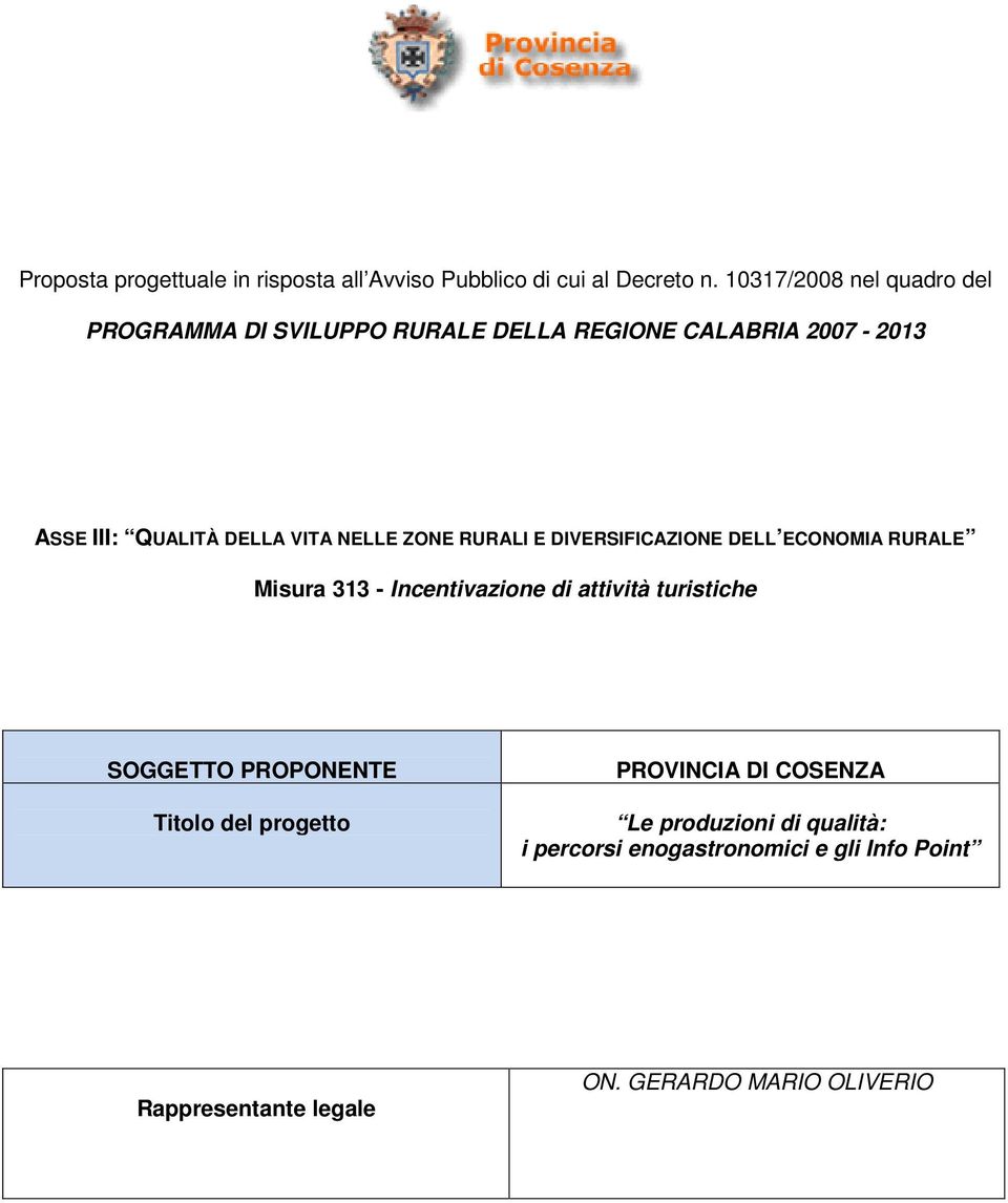 NELLE ZONE RURALI E DIVERSIFICAZIONE DELL ECONOMIA RURALE Misura 313 - Incentivazione di attività turistiche SOGGETTO