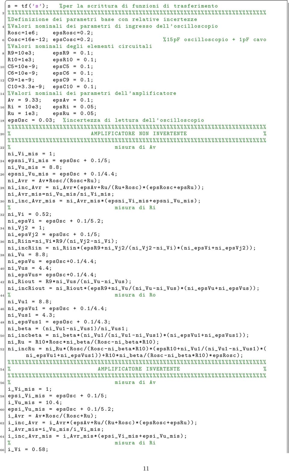 2; % 15 pf oscilloscopio 1 pf cavo % Valori nominali degli elementi circuitali 8 R9 10 e3; epsr9 0.1; R10 1 e3; epsr10 0.1; 10 C5 10 e -9; epsc5 0.1; C6 10 e -9; epsc6 0.1; 12 C9 1e -9; epsc9 0.