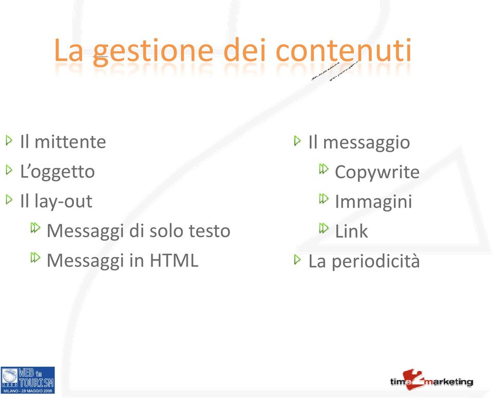 Messaggi di solo testo Messaggi in HTML