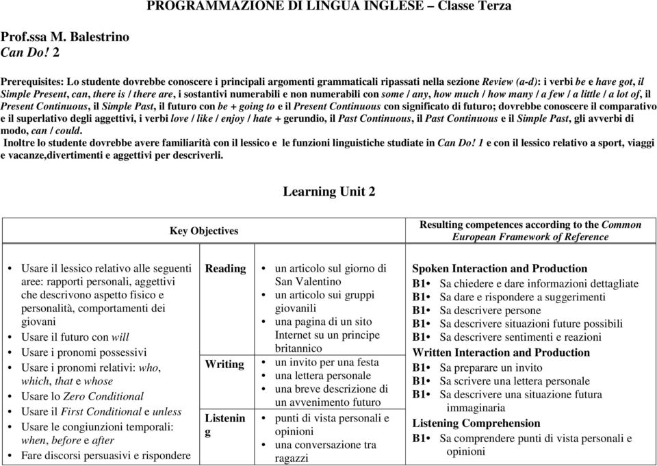 sostantivi numerabili e non numerabili con some / any, how much / how many / a few / a little / a lot of, il Present Continuous, il Simple Past, il futuro con be + oin to e il Present Continuous con