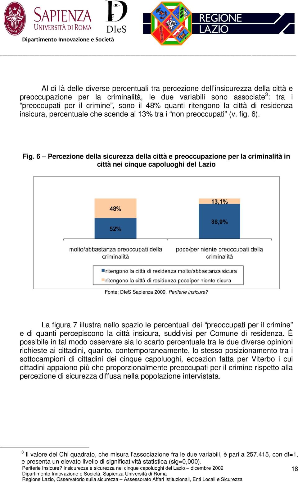 6 Percezione della sicurezza della città e preoccupazione per la criminalità in città nei cinque capoluoghi del Lazio La figura 7 illustra nello spazio le percentuali dei preoccupati per il crimine e