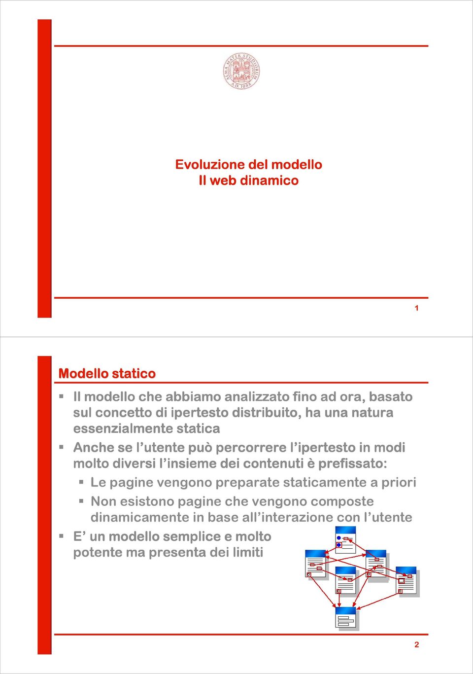 diversi l insieme dei contenuti è prefissato: Le pagine vengono preparate staticamente a priori Non esistono pagine che