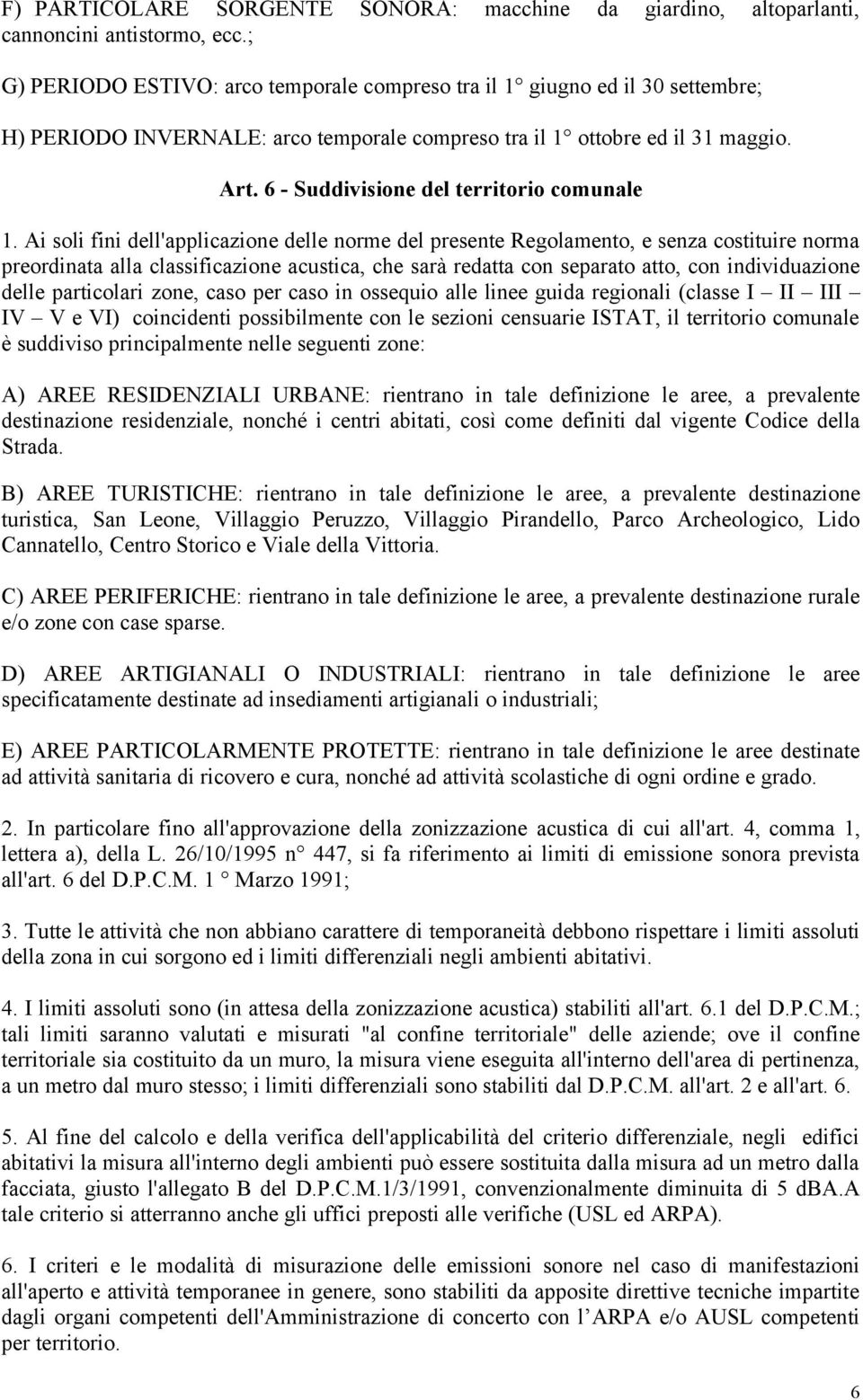 6 - Suddivisione del territorio comunale 1.