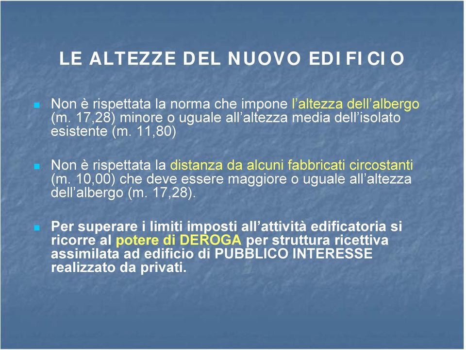 11,80) Non è rispettata la distanza da alcuni fabbricati circostanti (m.