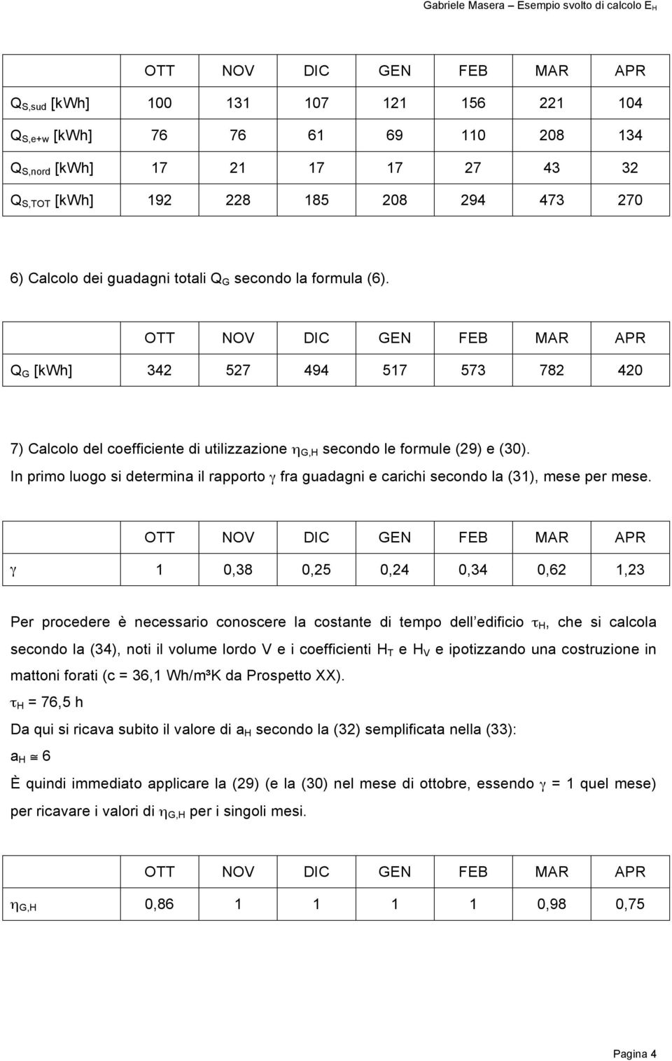 In primo luogo si determina il rapporto γ fra guadagni e carichi secondo la (31), mese per mese.