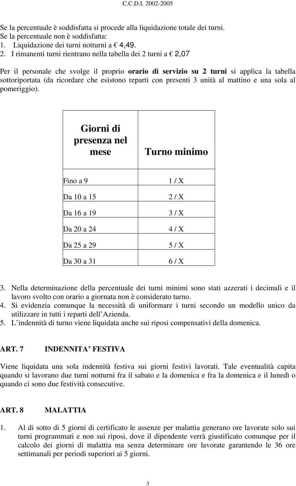 reparti con presenti 3 unità al mattino e una sola al pomeriggio).