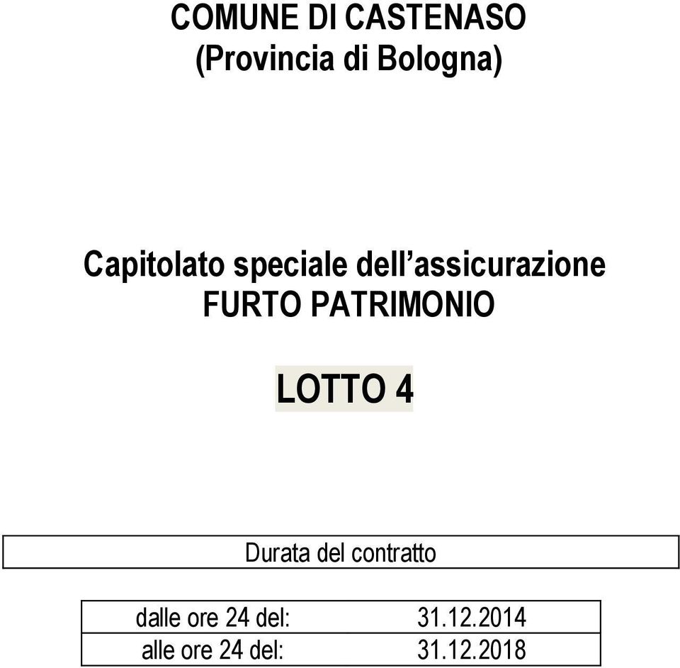 PATRIMONIO LOTTO 4 Durata del contratto dalle