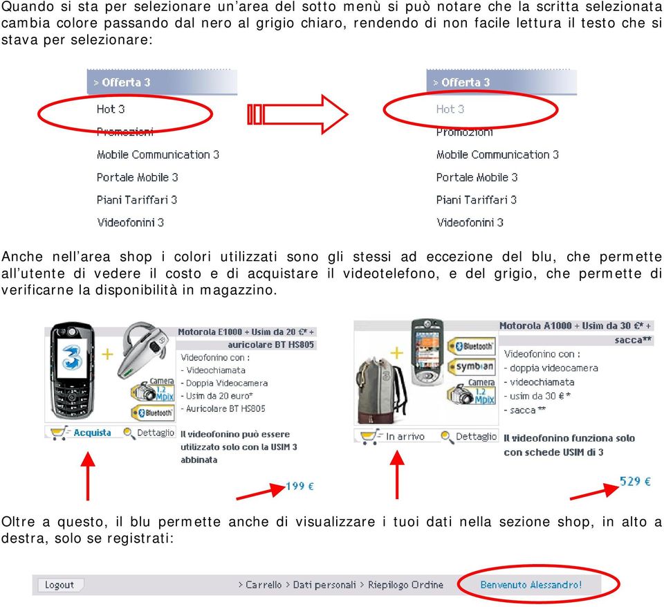 eccezione del blu, che permette all utente di vedere il costo e di acquistare il videotelefono, e del grigio, che permette di verificarne la