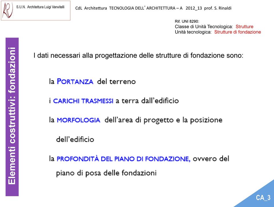 costruttivi: fondazioni Elementi costruttivi: