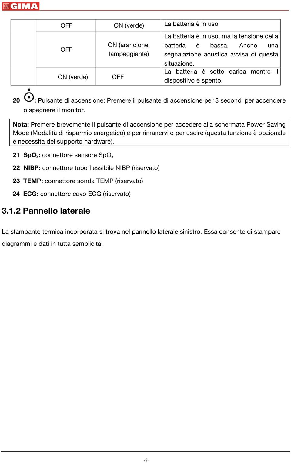 20 : Pulsante di accensione: Premere il pulsante di accensione per 3 secondi per accendere o spegnere il monitor.