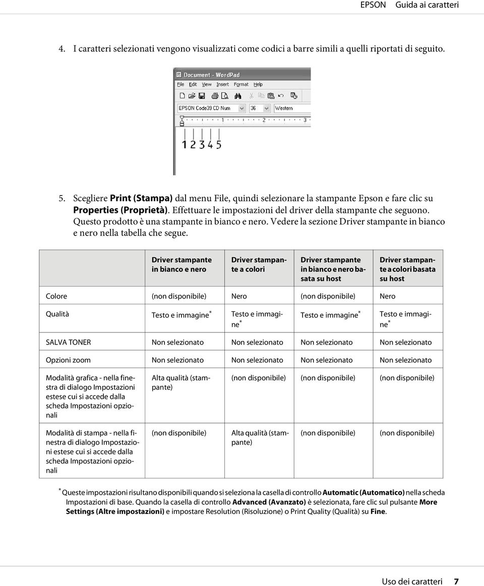 Questo prodotto è una stampante in bianco e nero. Vedere la sezione Driver stampante in bianco e nero nella tabella che segue.