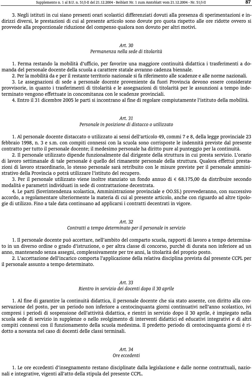 rispetto alle ore ridotte ovvero si provvede alla proporzionale riduzione del compenso qualora non dovuto per altri motivi. Art. 30 Permanenza nella sede di titolarità 1.