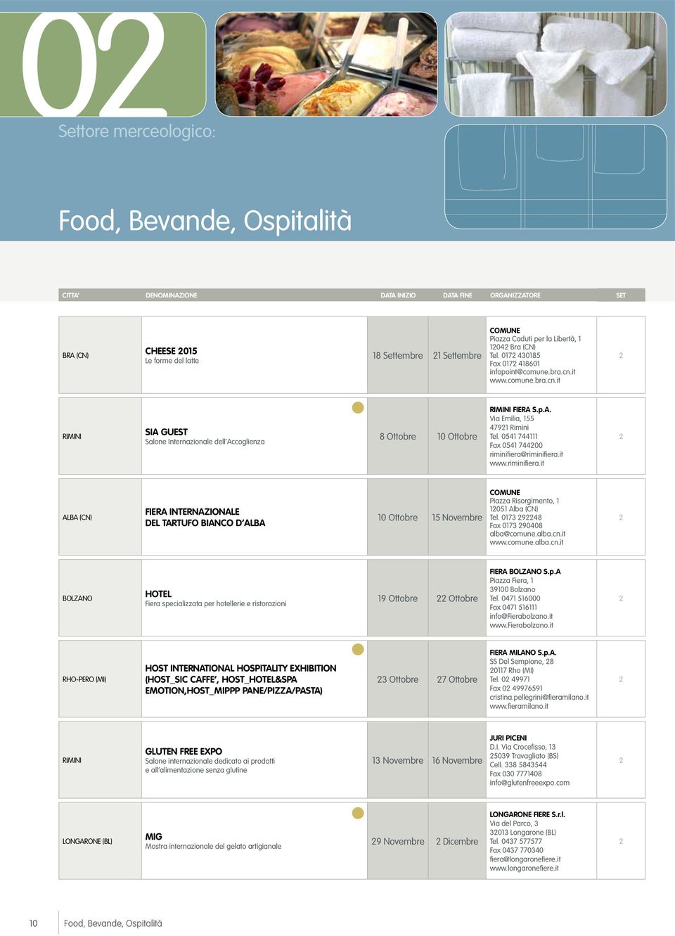 0541 744111 Fax 0541 744200 riminifiera@riminifiera.it www.riminifiera.it 2 Alba (CN) FIERA INTERNAZIONALE DEL TARTUFO BIANCO D ALBA 10 Ottobre 15 Novembre COMUNE Piazza Risorgimento, 1 12051 Alba (CN) Tel.