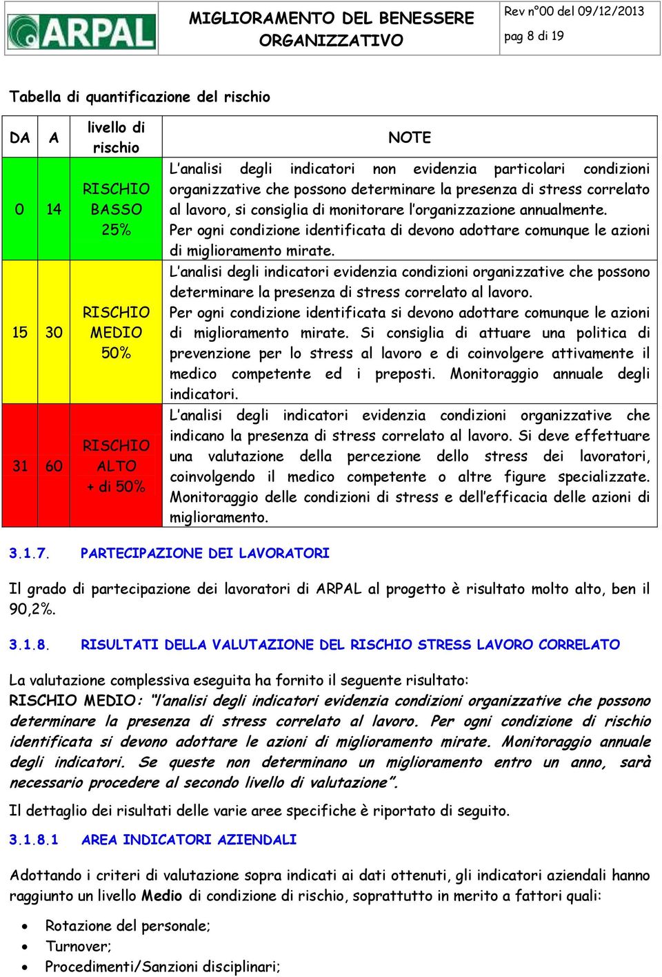 Per ogni condizione identificata di devono adottare comunque le azioni di miglioramento mirate.