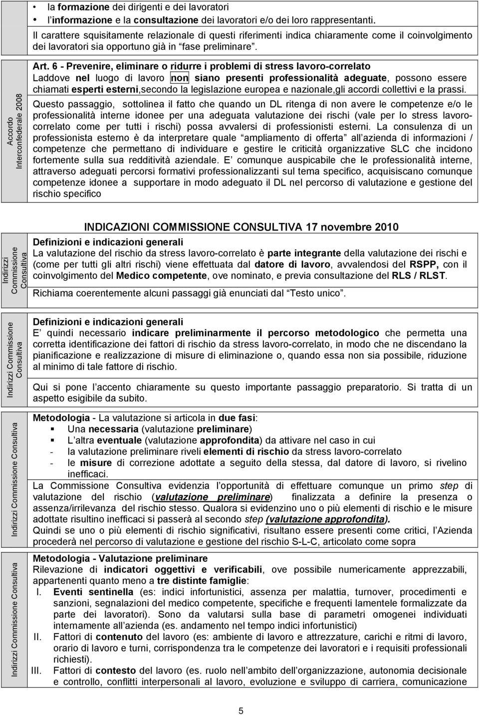 6 - Prevenire, eliminare o ridurre i problemi di stress lavoro-correlato Laddove nel luogo di lavoro non siano presenti professionalità adeguate, possono essere chiamati esperti esterni,secondo la