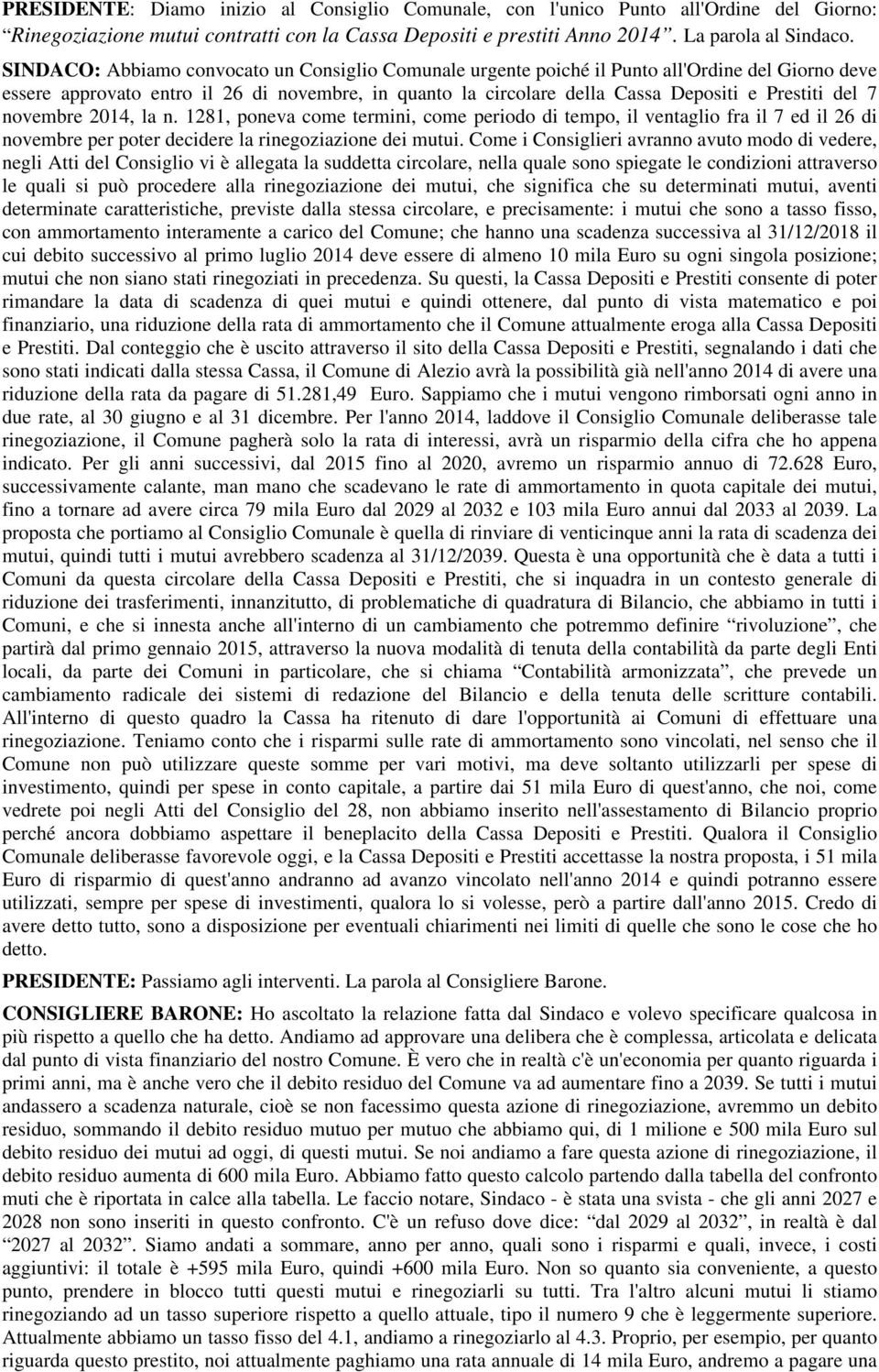 del 7 novembre 2014, la n. 1281, poneva come termini, come periodo di tempo, il ventaglio fra il 7 ed il 26 di novembre per poter decidere la rinegoziazione dei mutui.