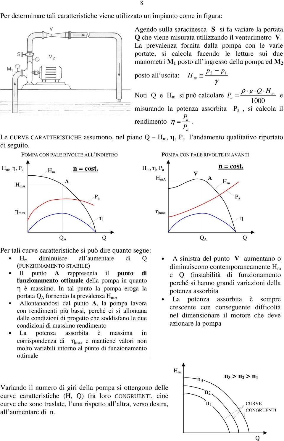 assorbita a, si calcola il u redieto η. a Le CURVE CRTTERISTICE assuoo, el iao, η, a l adaeto qualitativo riortato di seuito., η, a OM CON LE RIVOLTE LL INDIETRO cost.