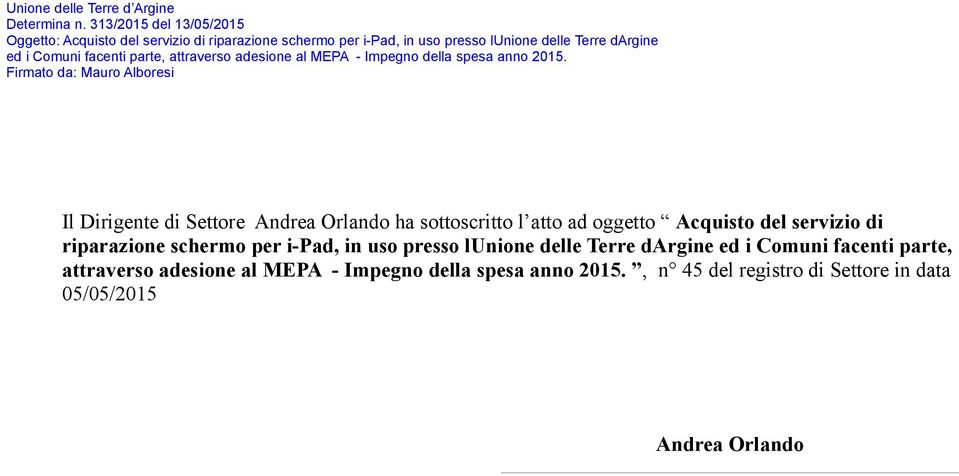 lunione delle Terre dargine ed i Comuni facenti parte, attraverso adesione al MEPA -