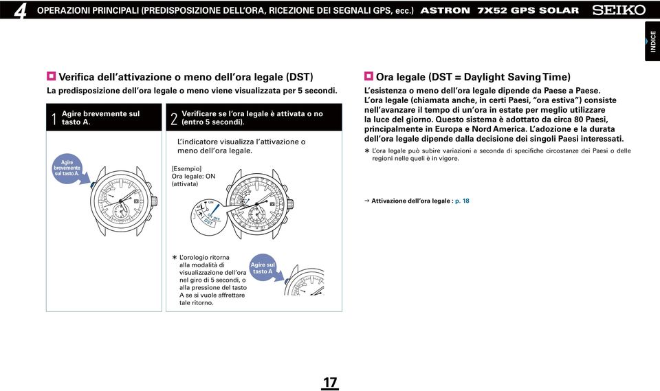 Verificare se l ora legale è attivata o no (entro 5 ). L indicatore visualizza l attivazione o meno dell ora legale.